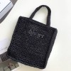 Prada small logo raffia tote black