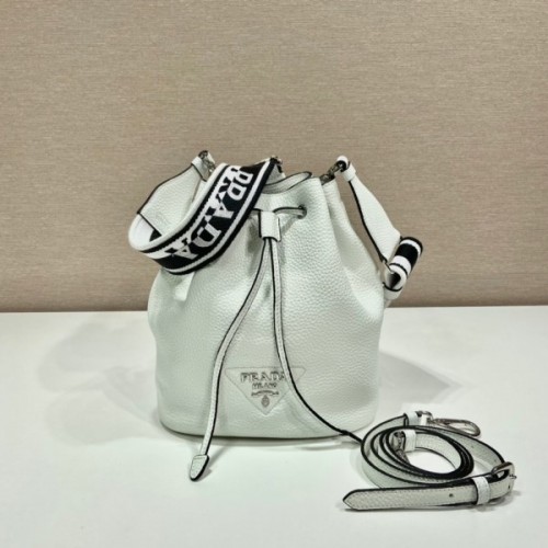 Prada white leather bucket bag