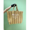 Prada large pink raffia tote bag