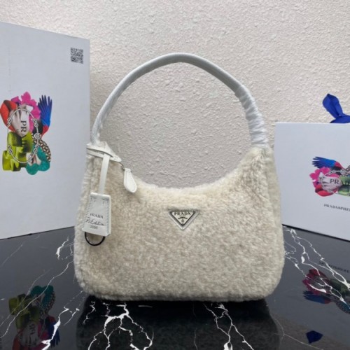 Prada Re-Edition 2000 Nylon Mini White Sheepskin
