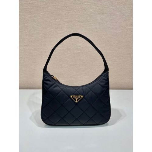 Prada Hobo Mini Quilted Black Nylon Shoulder Bag
