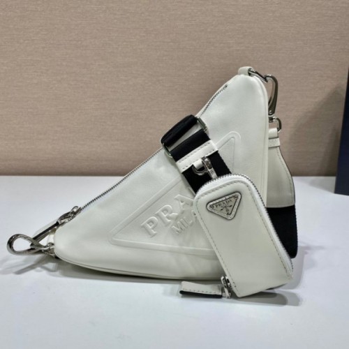 Prada Triangle White Leather Shoulder Bag