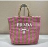 Prada large yellow raffia tote bag