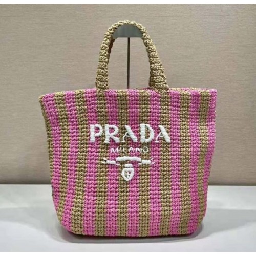 Prada large yellow raffia tote bag