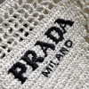 Prada small logo raffia tote white