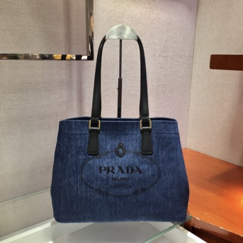 PRADA denim leather Tote Bag 1BG356