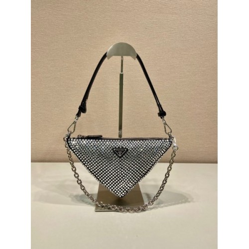 PRADA Crystal-embellished satin black shoulder bag