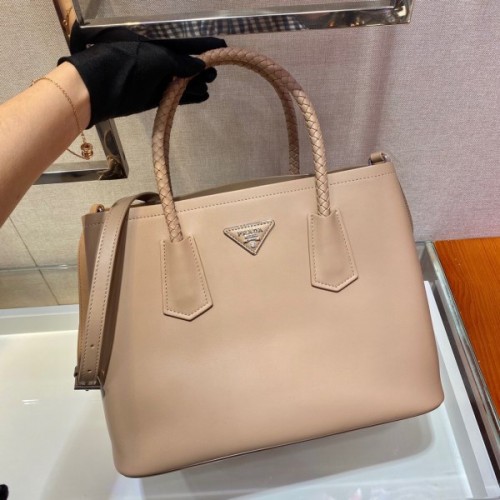 Prada Medium Double tote beige leather bag