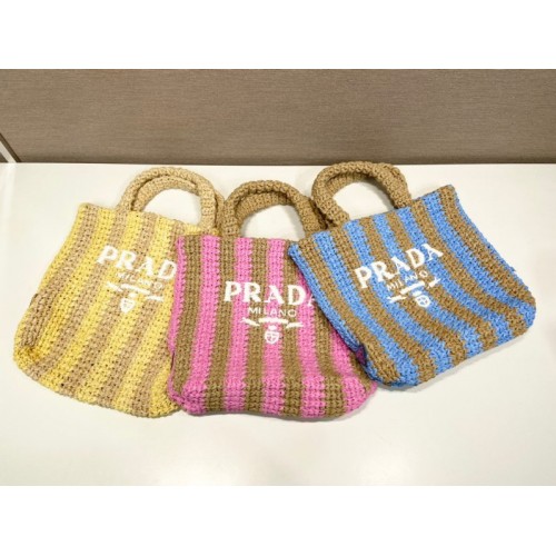 Prada Pink Small raffia tote bag (pink/ blue/ yellow)
