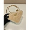 Prada beige shearling & saffiano leather mini-pouch