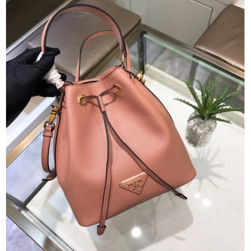 Prada Saffiano pink leather bucket bag