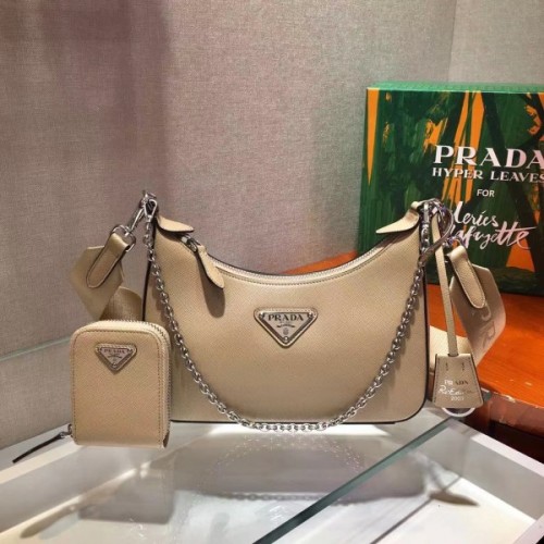 Prada Re-Edition 2005 Saffiano beige leather bag - silver 1BH204
