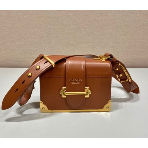 Prada Cahier brown leather shoulder bag 1BD045