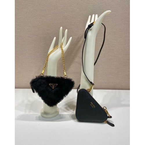Prada black shearling & saffiano leather mini-pouch