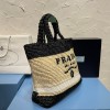 Prada large 2 tone raffia tote bag