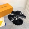 Louis Vuitton black fur slippers