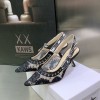 Dior Black Roses Motif Embroidered Slingback 6.5cm Heels