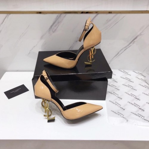 YSL Patent Beige Heels