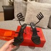 RENE Cleo embellished black leather sandals