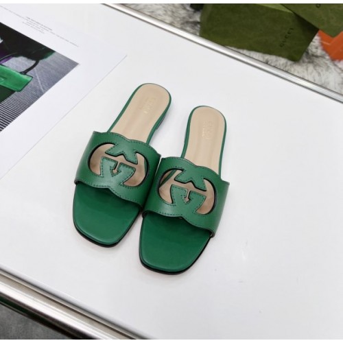 Gucci green GG slippers