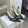 Dior Black Roses Motif Embroidered Slingback 6.5cm Heels