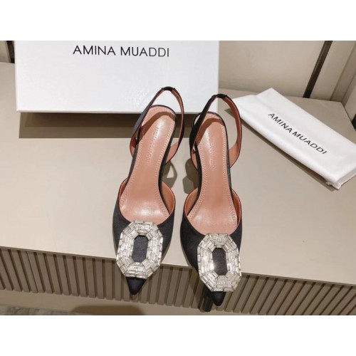 AMINA MUADDI Camelia Satin Black 105 Sling Heel