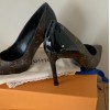 Louis Vuitton monogram and patent CHERIE PUMP heels