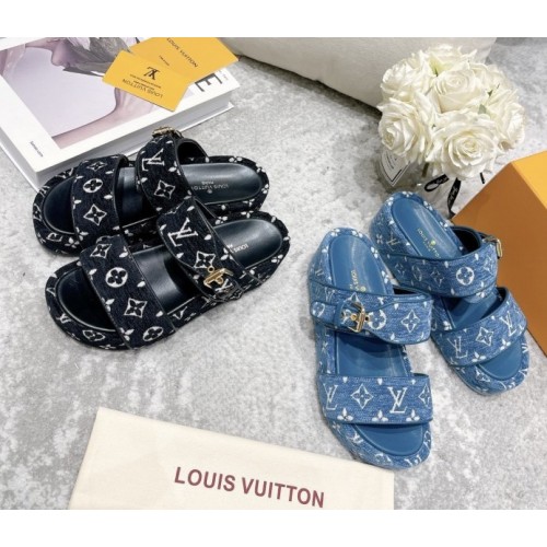 Louis Vuitton Flatforms denim blue/ black