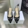 Dior Black Roses Motif Embroidered Slingback 6.5cm Heels