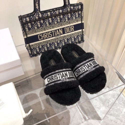 Dior Dway Wool Shearling Fur Slippers