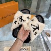 Louis Vuitton Fur black leather slippers