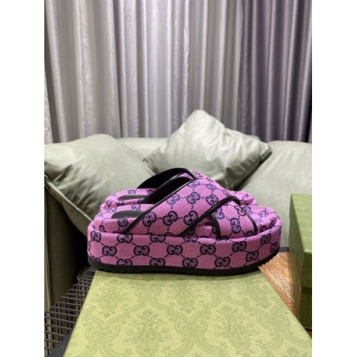 Gucci pink denim flatform slippers
