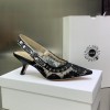 Dior Black Roses Motif Embroidered Slingback 6.5cm Heels