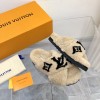 Louis Vuitton beige fur slippers