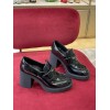 Prada high-heeled brushed chocolate leather loafers 85 mm
