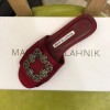 Manolo Blahnik Red Marta Crystal Buckle Silk Sandals