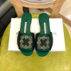 Manolo Blahnik Green Marta Crystal Buckle Silk Sandals