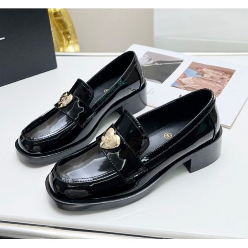 Chanel heart logo patent leather loafer