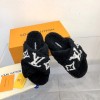 Louis Vuitton black fur slippers
