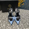 Versace Crystal La Medusa Blue Satin Sling black heels