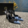 Versace Crystal La Medusa Blue Satin Sling black heels