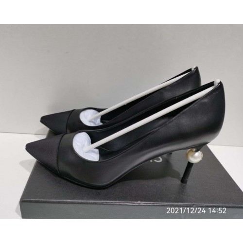 Chanel Black Leather Pearl Heel Pump