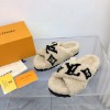 Louis Vuitton beige fur slippers