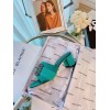 Manolo Blahnik Green Marta Crystal Buckle Silk Heeled Sandals