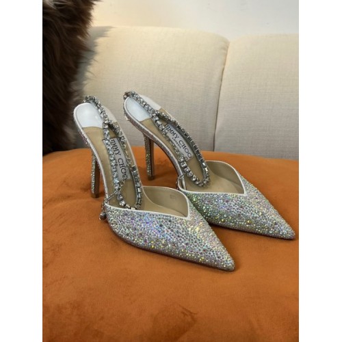 JIMMY CHOO Silver Saeda 100 Hotfix Heels