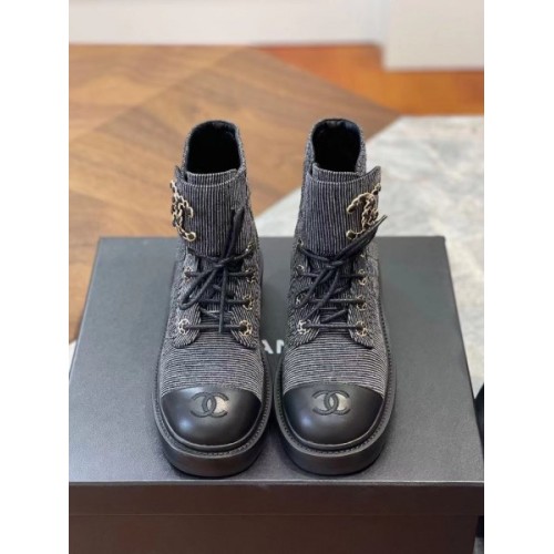 Chanel gray CC boots