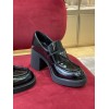 Prada high-heeled brushed chocolate leather loafers 85 mm