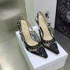 Dior Black Roses Motif Embroidered Slingback 10cm Heels