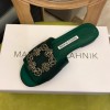 Manolo Blahnik Green Marta Crystal Buckle Silk Sandals