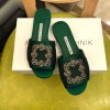 Manolo Blahnik Green Marta Crystal Buckle Silk Sandals